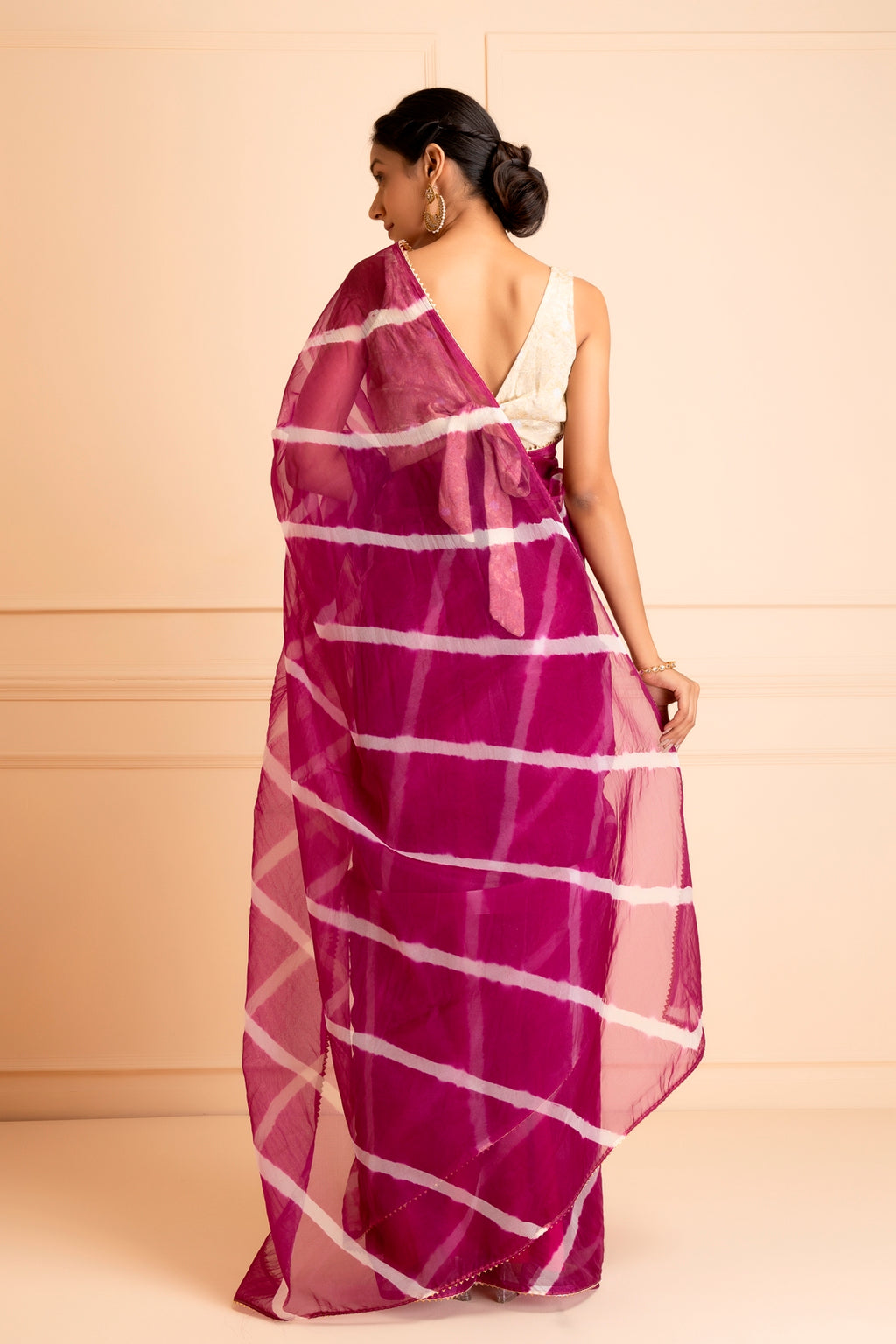 Purple Organza Hand Dyed Leheriya Saree