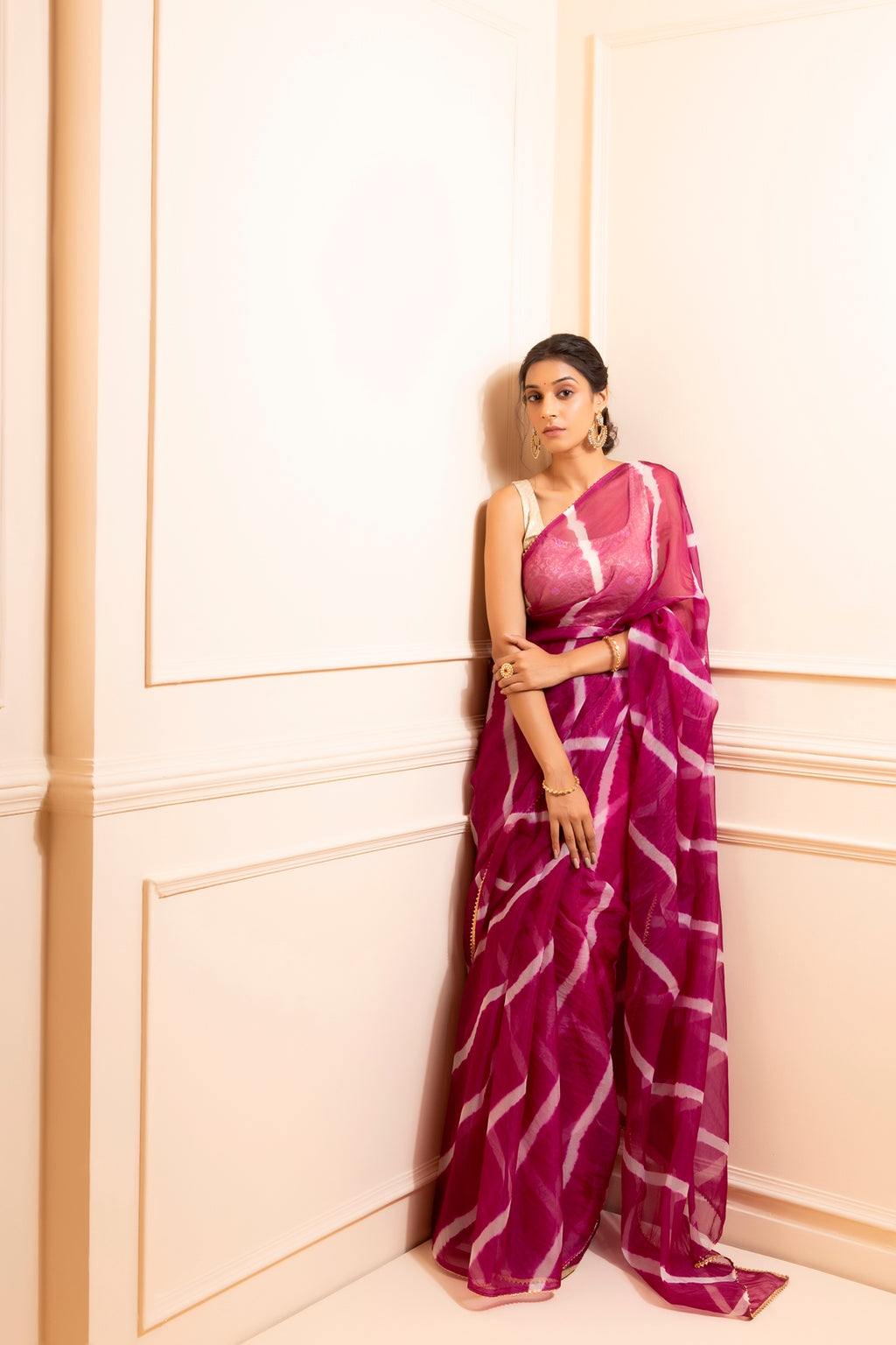 Purple Organza Hand Dyed Leheriya Saree