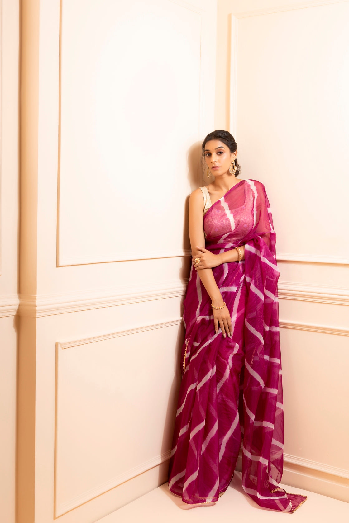 Purple Organza Hand Dyed Leheriya Saree