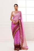 Purple Organza Zari Embellished Hand Dyed Leheriya Saree