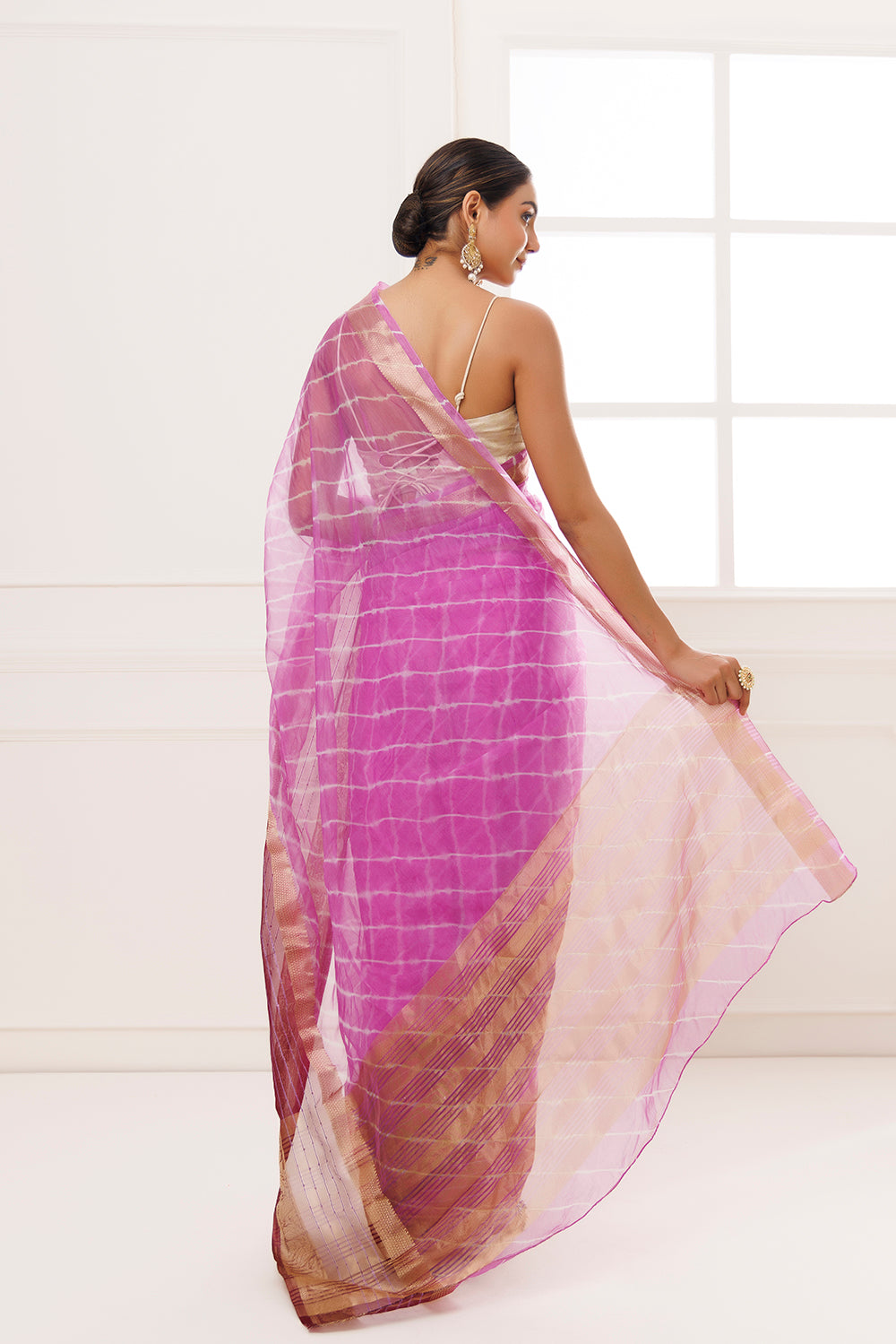 Purple Organza Zari Embellished Hand Dyed Leheriya Saree