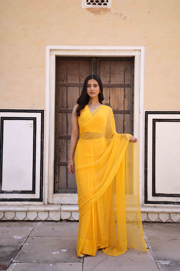 Yellow Ready to Wear Chiffon Saree