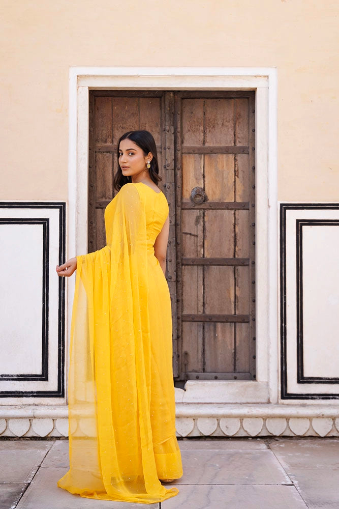 Yellow Ready to Wear Chiffon Saree
