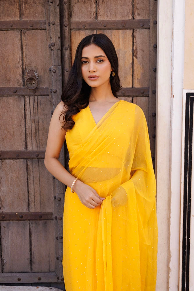 Yellow Ready to Wear Chiffon Saree
