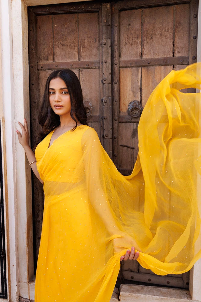 Yellow Ready to Wear Chiffon Saree