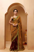 Brown-Maroon Bandhani Silk Draped Saree