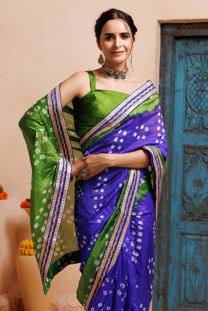 Blue-Green Bandhani Silk Saree