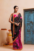 Pink-Black Shibori Bandhani Draped Silk Saree