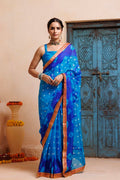 Blue-Turquoise Blue Handwoven Bandhani Silk Saree