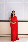 Red Chiffon Ruffle Saree