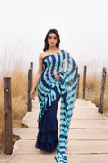 Blue Ready-To-Wear Leheriya Chiffon Saree With Ruffles
