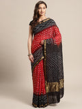 Maroon Printed Bandhani Zari Work Art Silk Saree