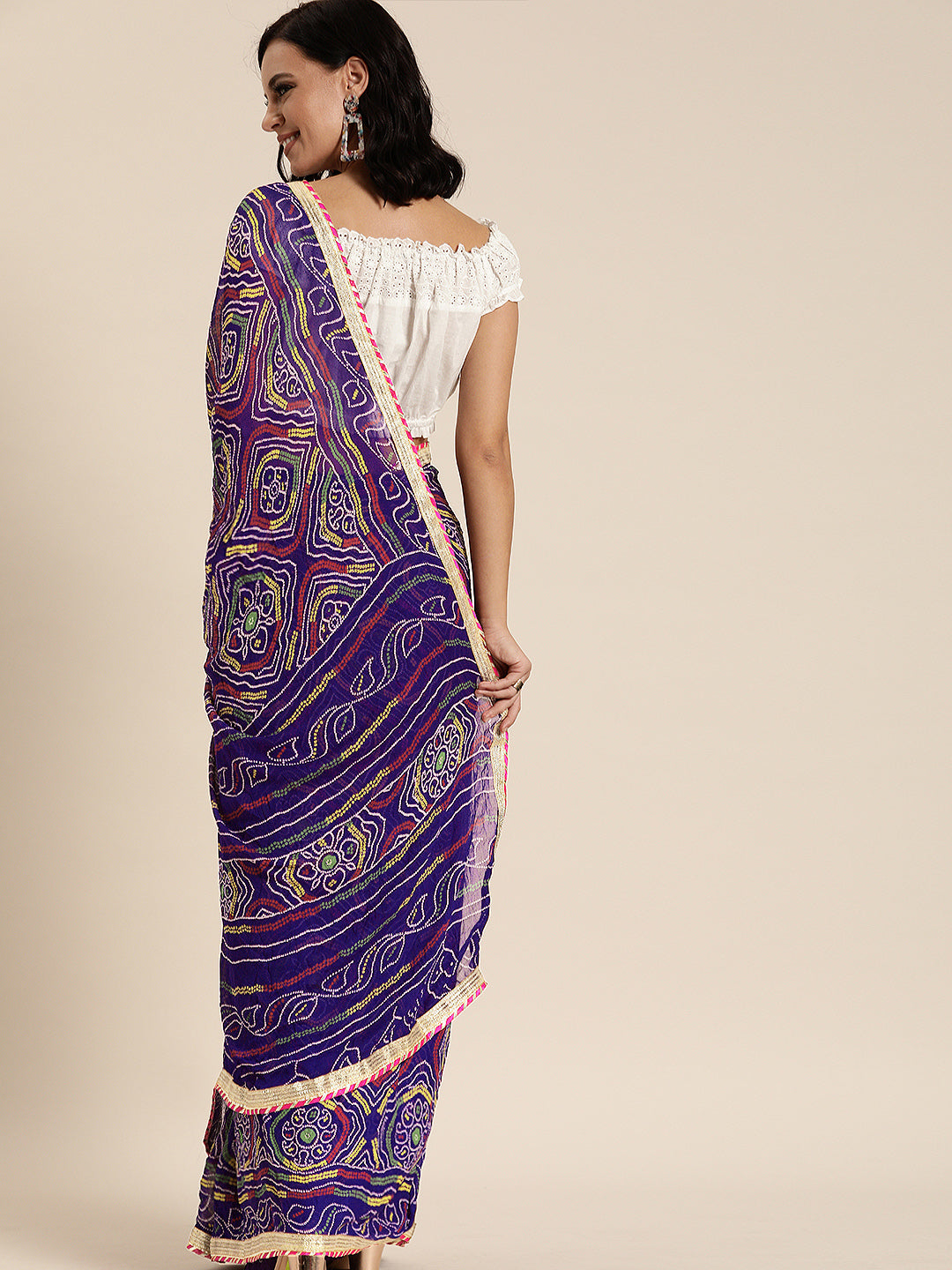 Purple Bandhani Poly Georgette Saree