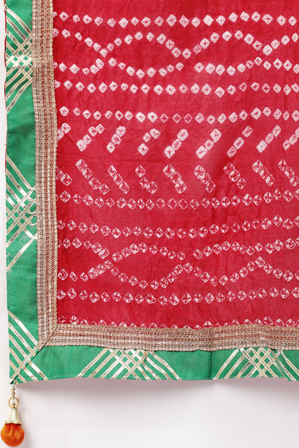 Red Bandhani Art Silk Saree With Lace