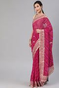 Magenta Pink Handcrafted Gota Patti & Bandhani Pure Georgette Saree