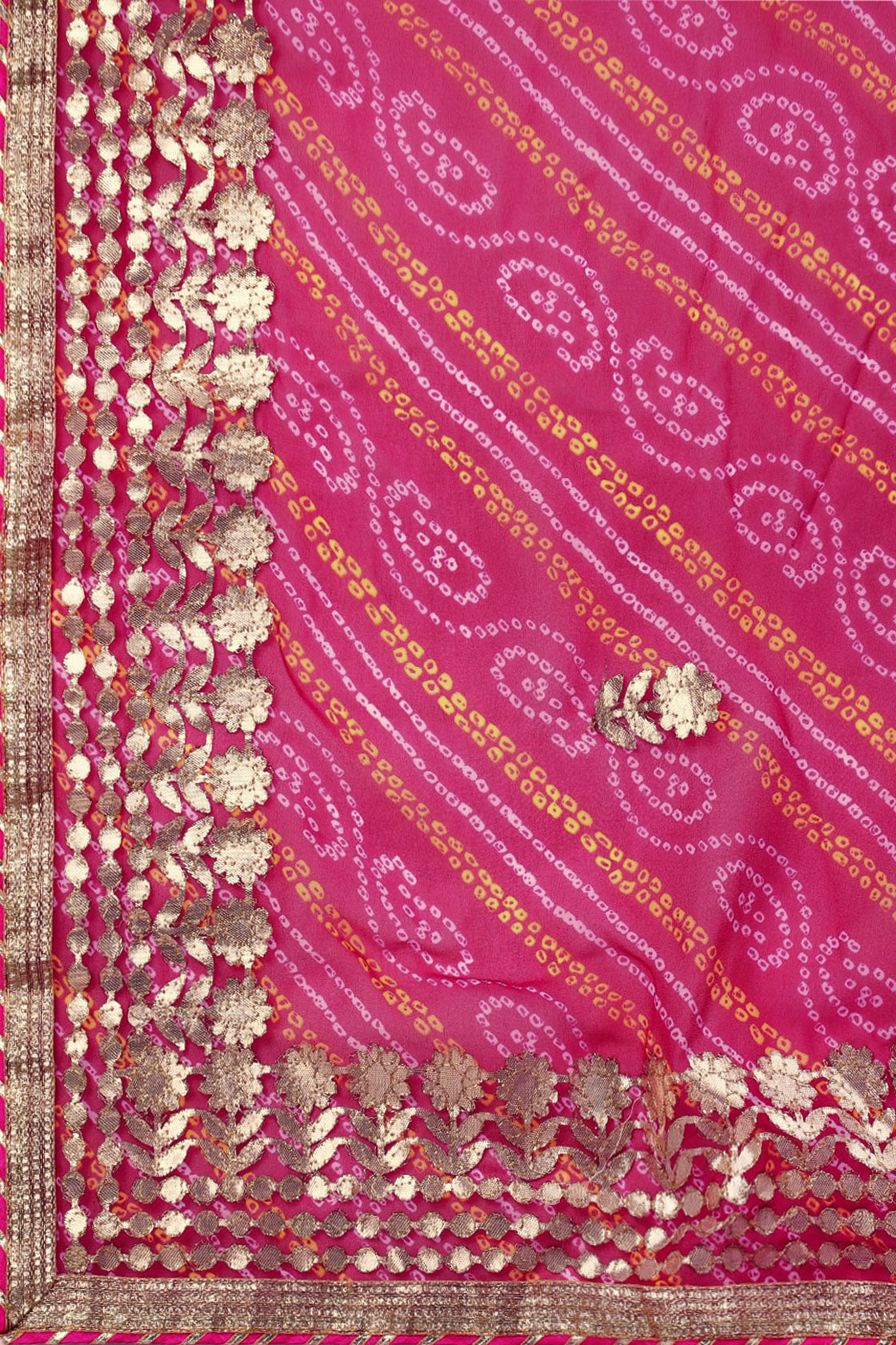 Magenta Pink Handcrafted Gota Patti & Bandhani Georgette Saree