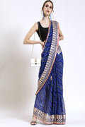 Blue Handcrafted Gota Patti & Bandhani Pure Georgette Saree