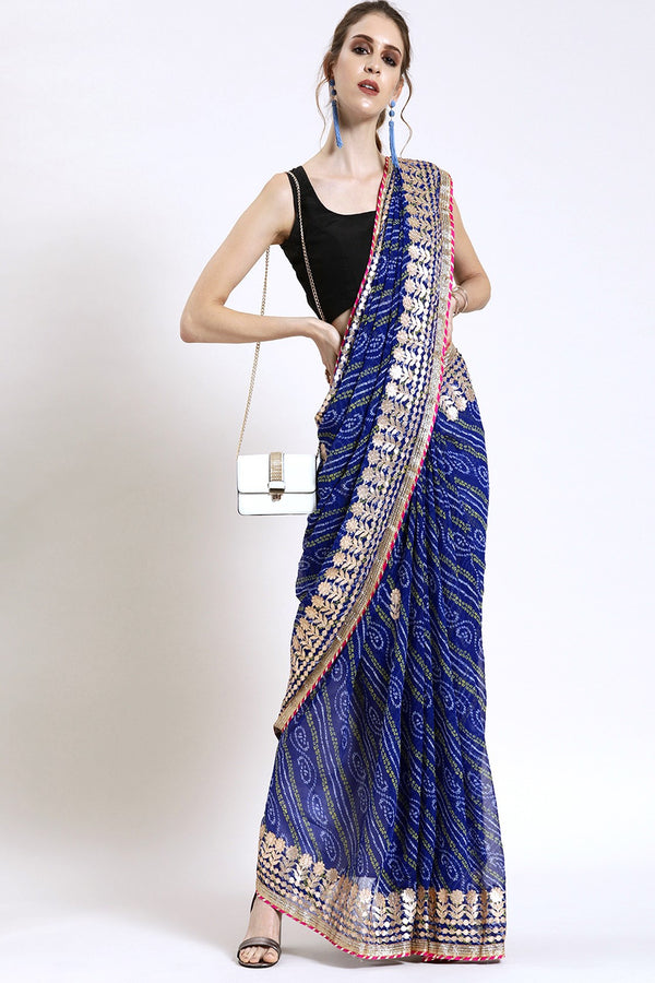 Blue Handcrafted Gota Patti & Bandhani Georgette Saree