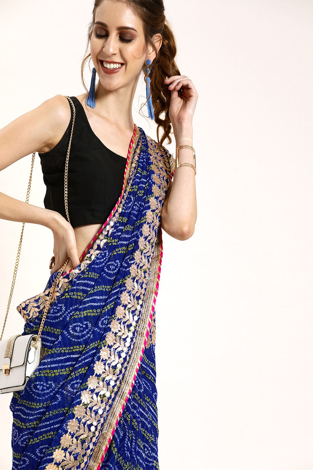 Blue Handcrafted Gota Patti & Bandhani Georgette Saree