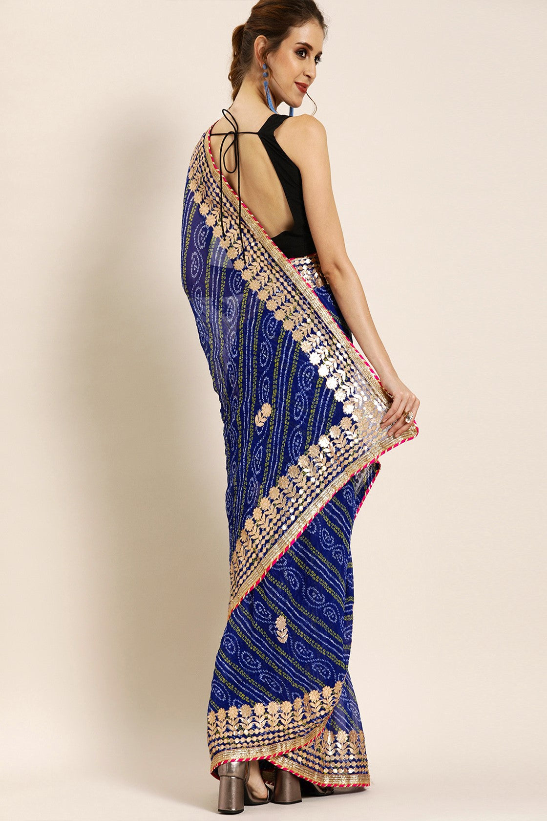 Blue Handcrafted Gota Patti & Bandhani Georgette Saree