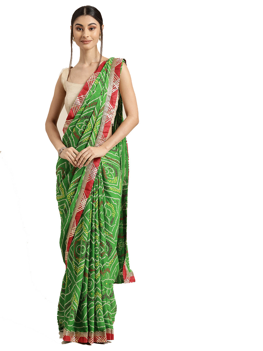 Green Hand Dyed Bandhani Georgette Sustainable Saree
