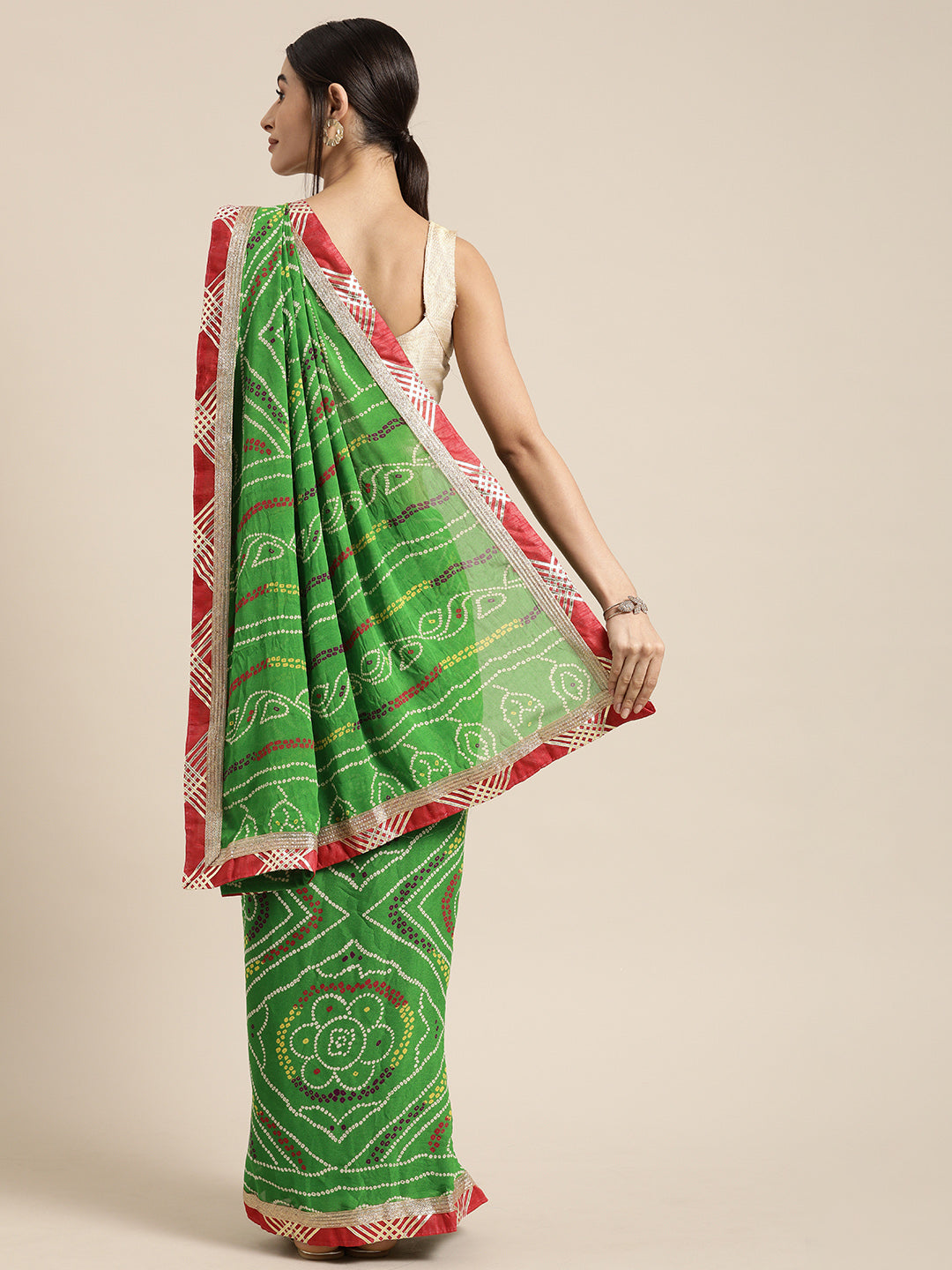 Green Hand Dyed Bandhani Georgette Sustainable Saree