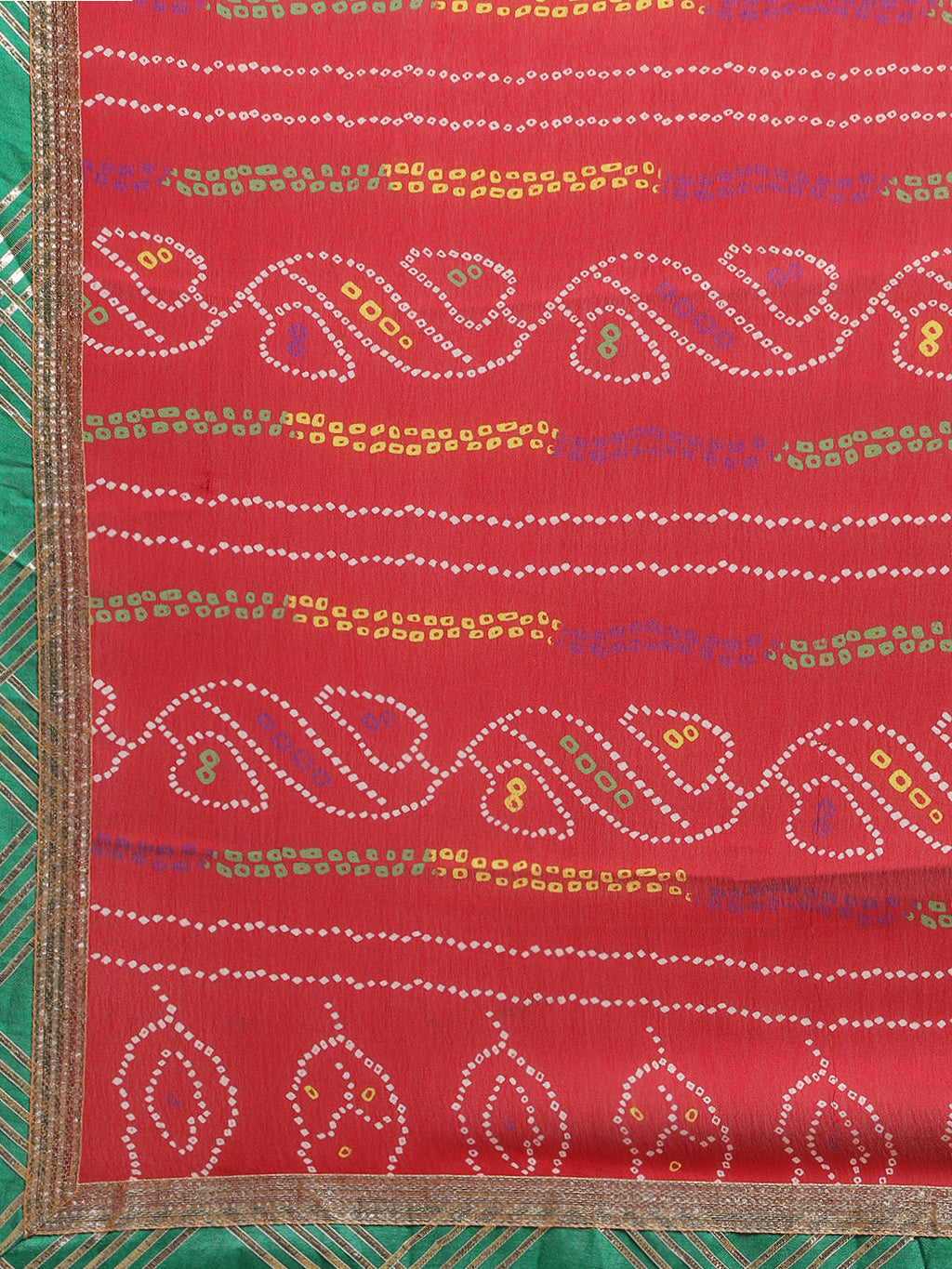 Red Bandhani Handcrafted Gota Work Georgette Saree