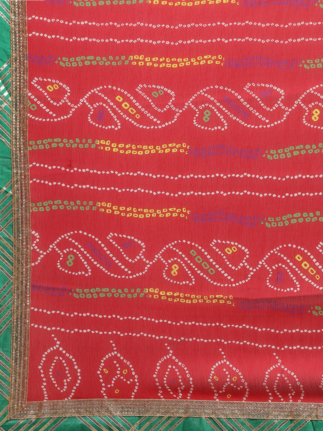 Red Bandhani Handcrafted Gota Work Georgette Saree