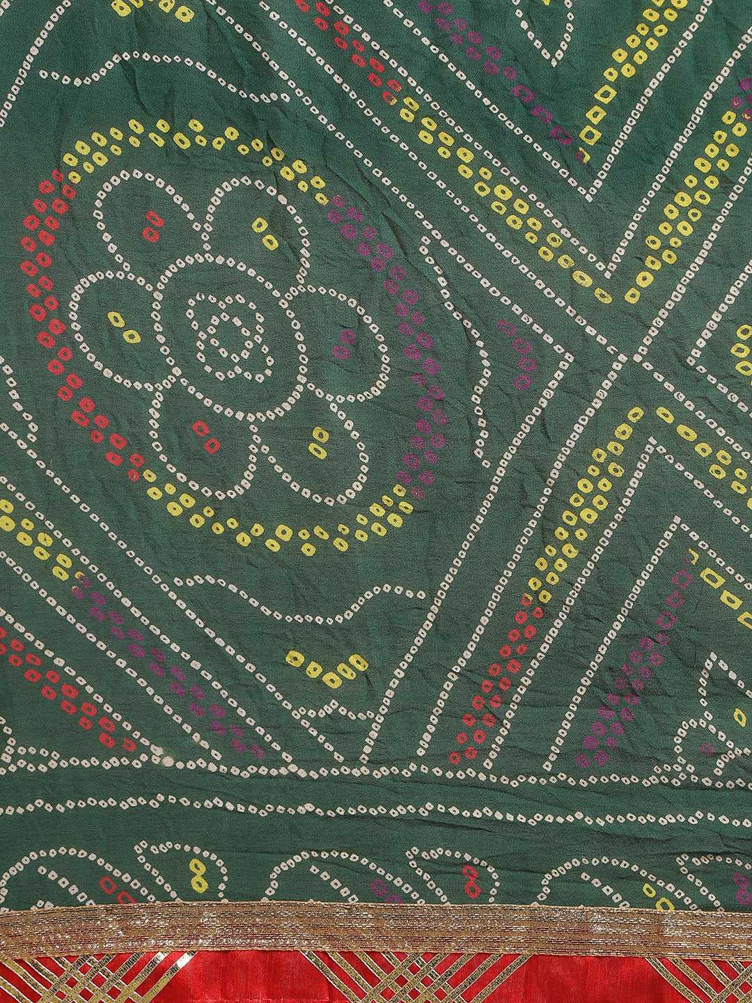 Green Bandhani Printed Handcrafted Gota Work Georgette Saree