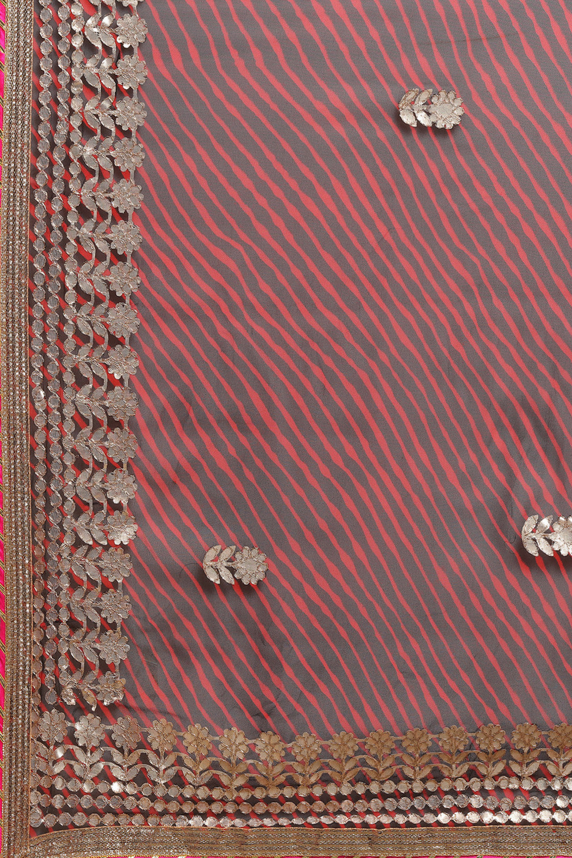 Maroon Hand Dyed Leheriya Gota Patti Work Georgette Saree