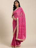 Pink Bandhani Gota Work Georgette Saree