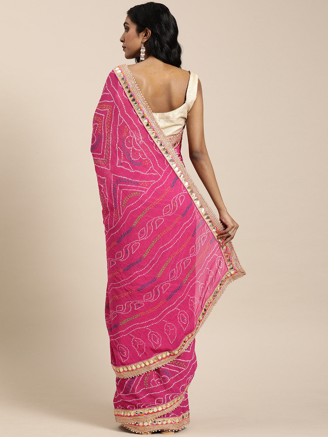 Pink Bandhani Gota Work Georgette Saree