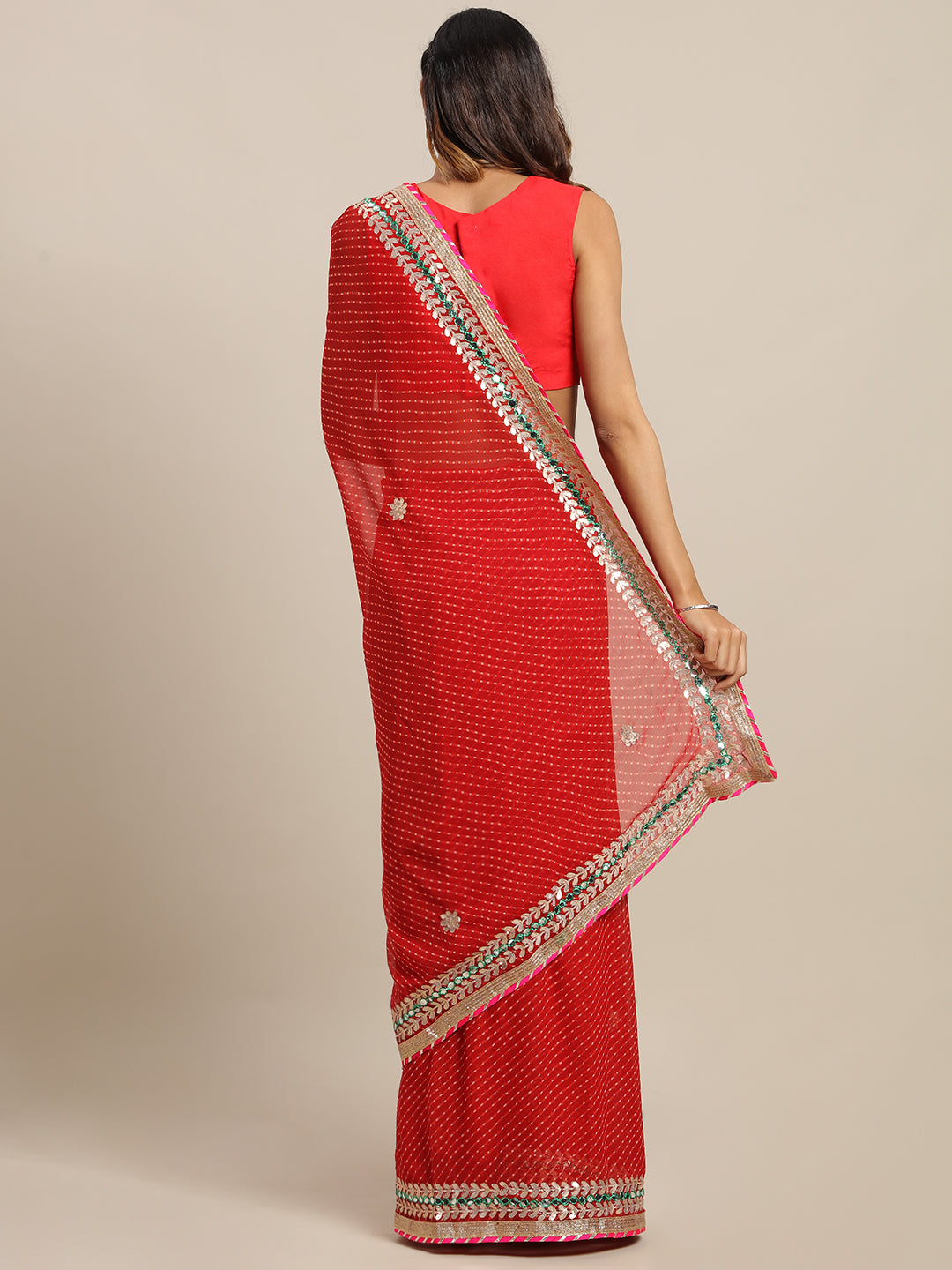 Red Mothra Handcrafted Saree with Gota Patti