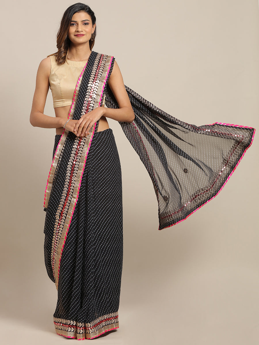 Black Bandhani Gota Patti Work Georgette Saree