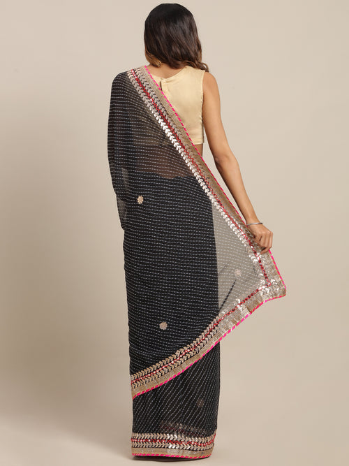 Black Bandhani Gota Patti Work Georgette Saree