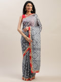 Grey Bandhani Printed Handcrafted Gota Work Art Silk Saree