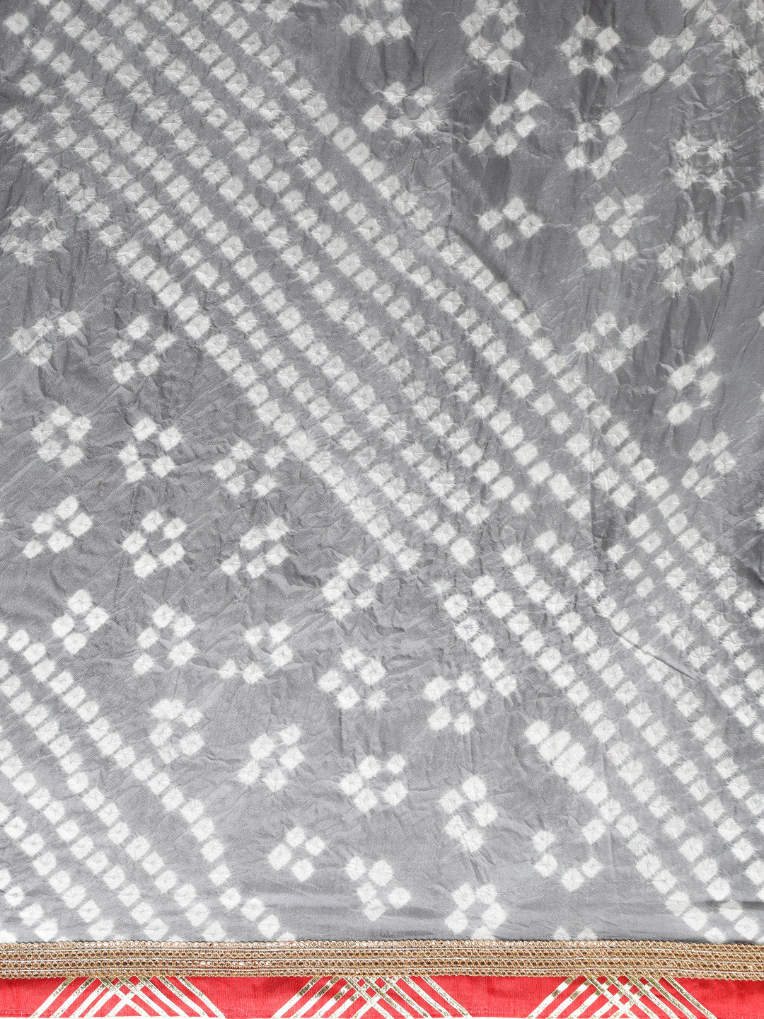 Grey Bandhani Printed Handcrafted Gota Work Art Silk Saree