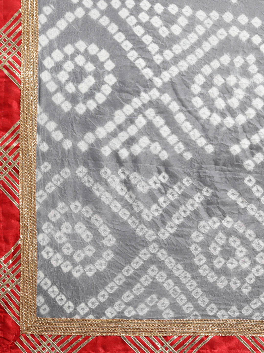 Grey Bandhani Printed Handcrafted Gota Work Art Silk Saree