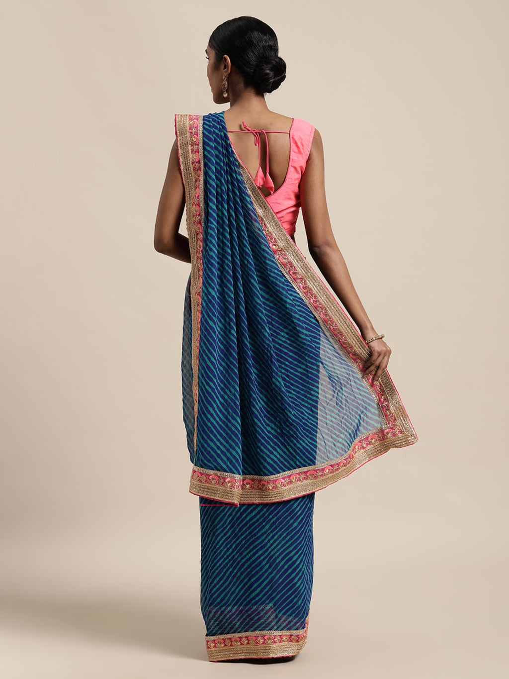 Blue Hand Dyed Leheriya Handcrafted Gota Work Georgette Saree