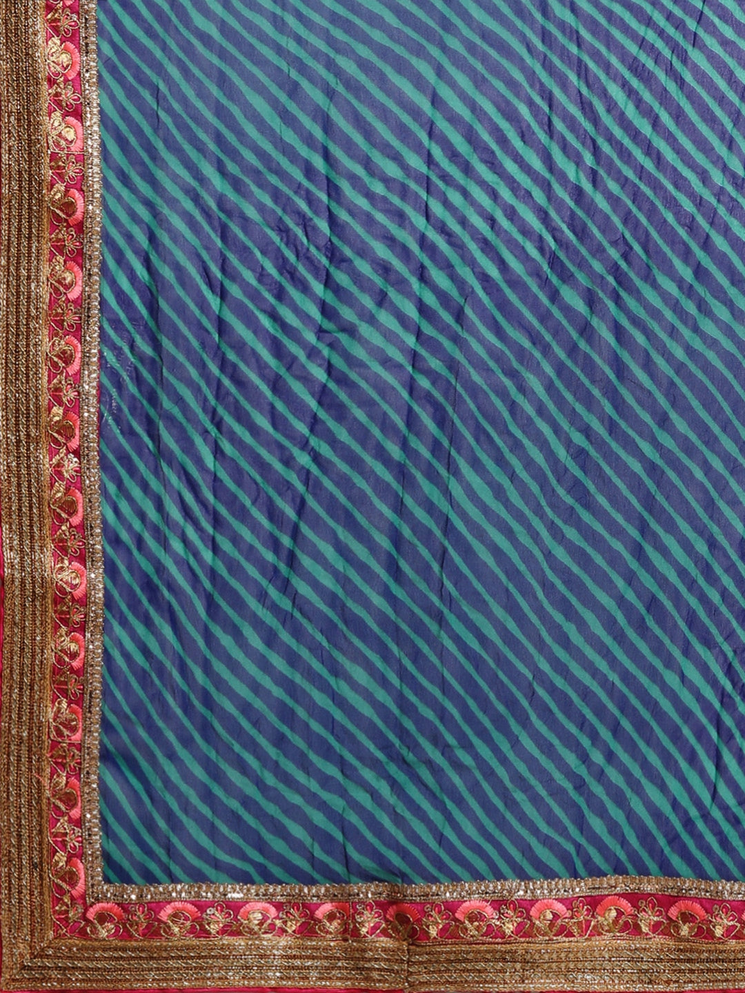 Blue Hand Dyed Leheriya Handcrafted Gota Work Georgette Saree