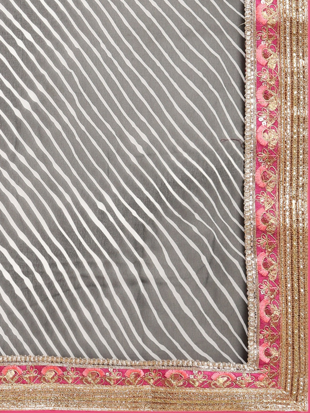 Black Hand Dyed Leheriya Handcrafted Gota Work Georgette Saree