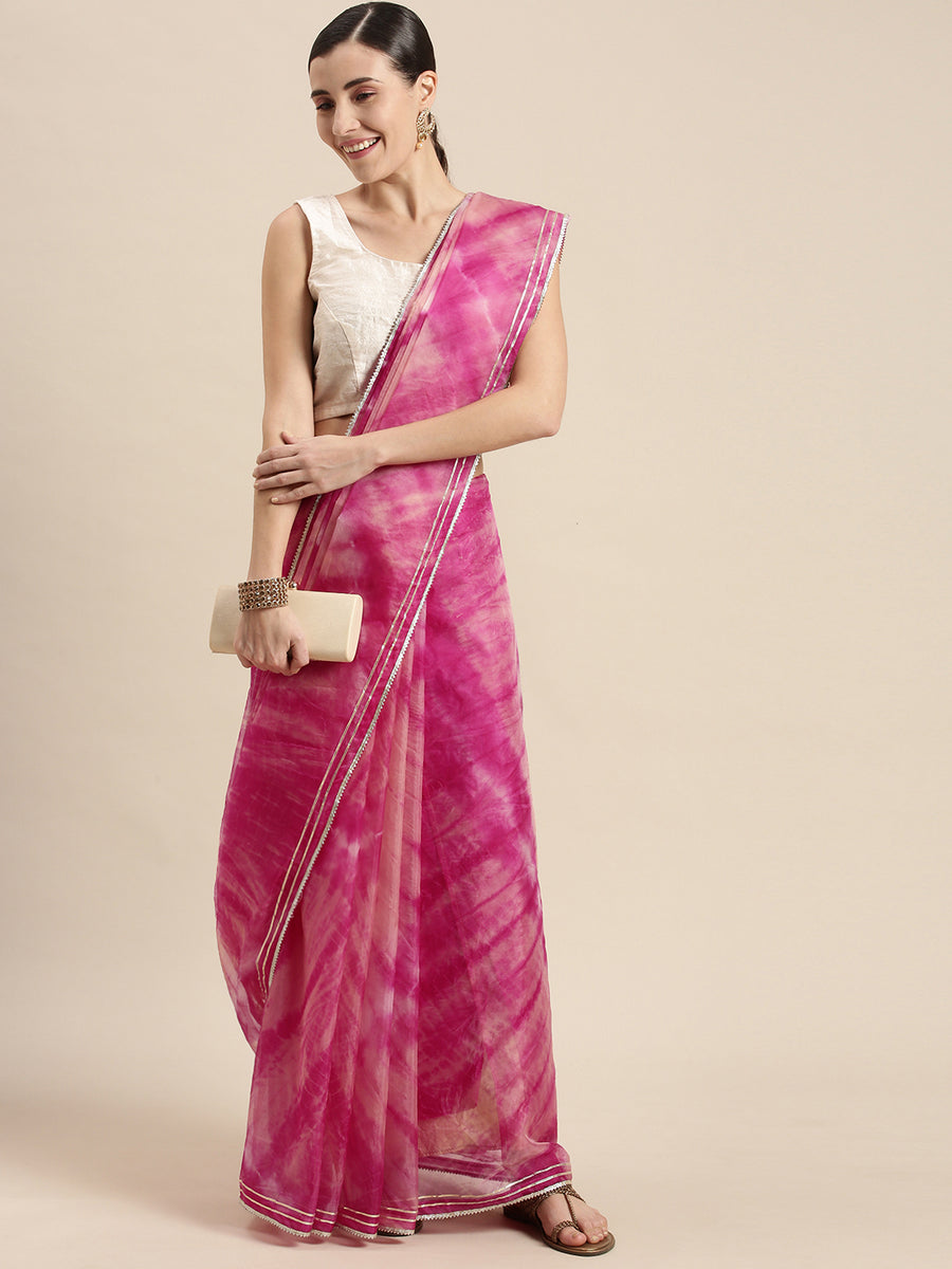 Pink Hand Dyed Shibori Organza Saree