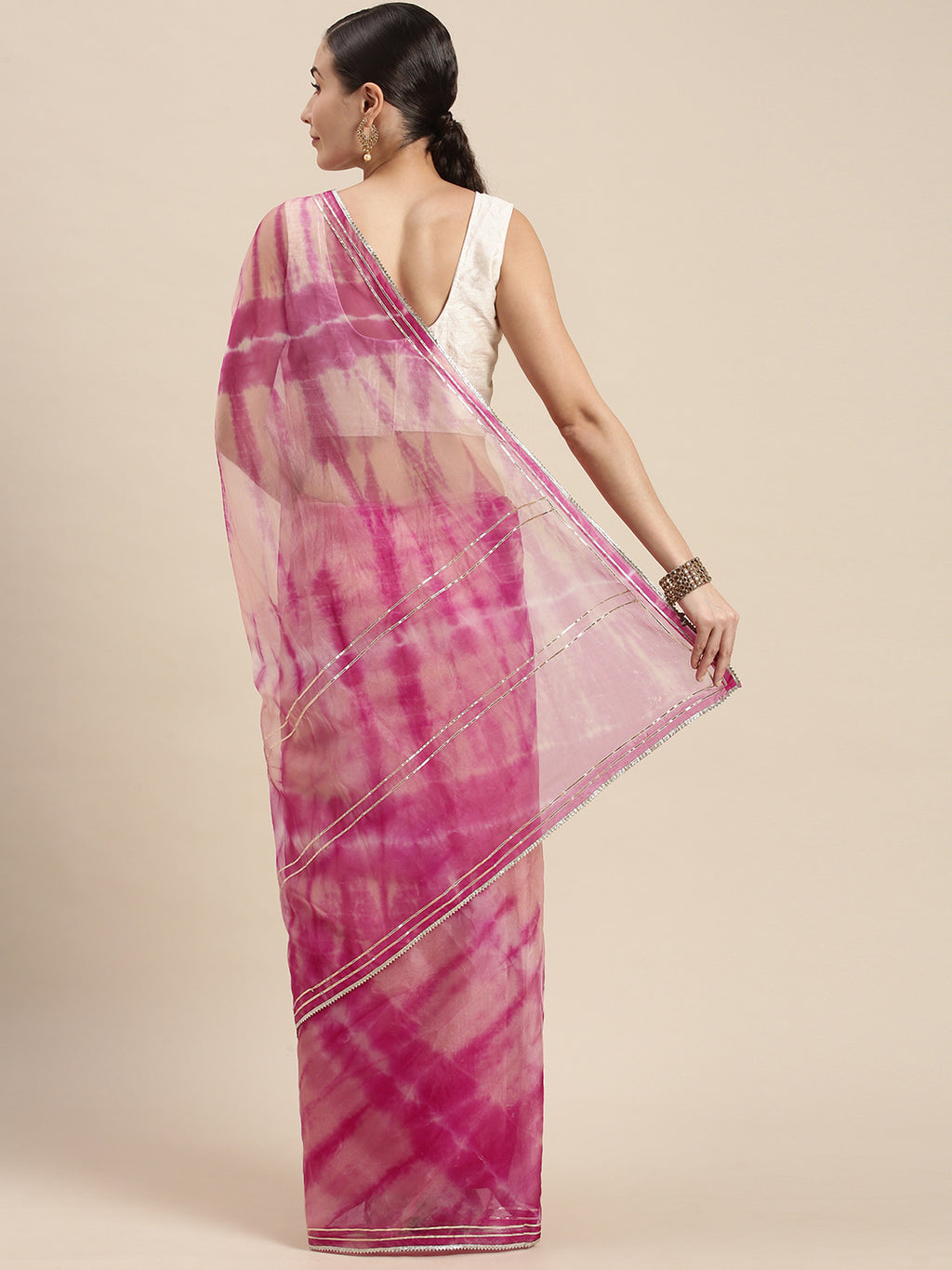Pink Hand Dyed Shibori Organza Saree