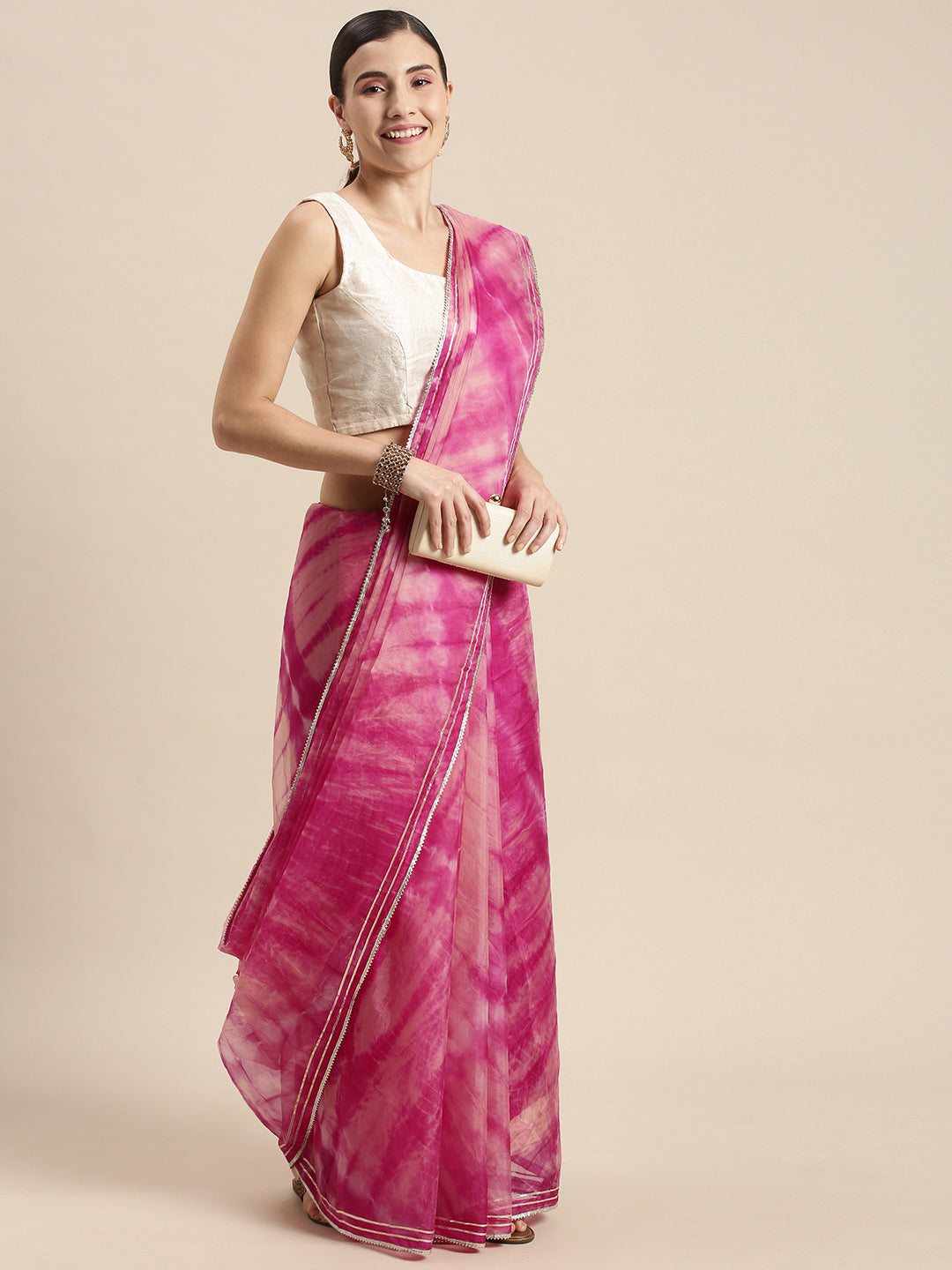 Pink Hand Dyed Shibori Organza Saree