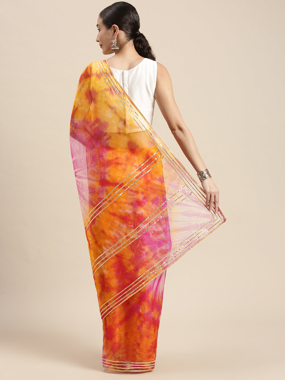 Yellow Shibori Lace Border Organza Saree