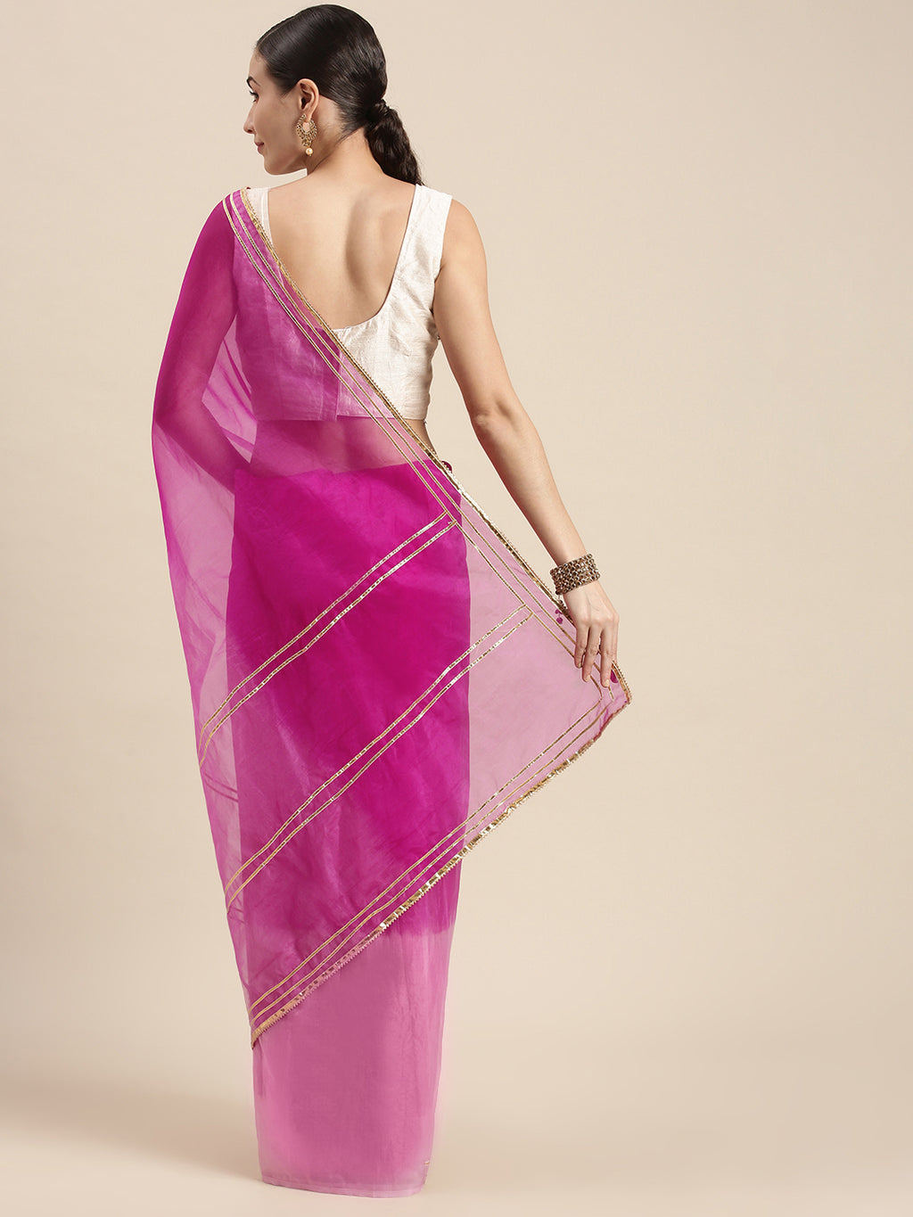 Pink Ombre Organza Saree