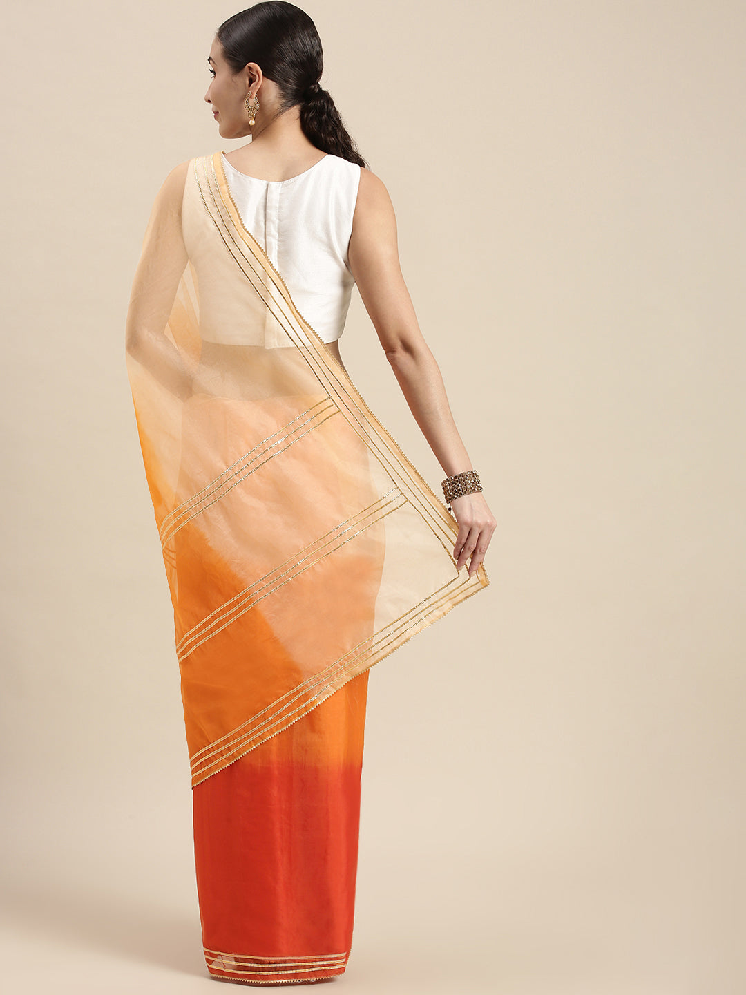 Orange Ombre Organza Saree