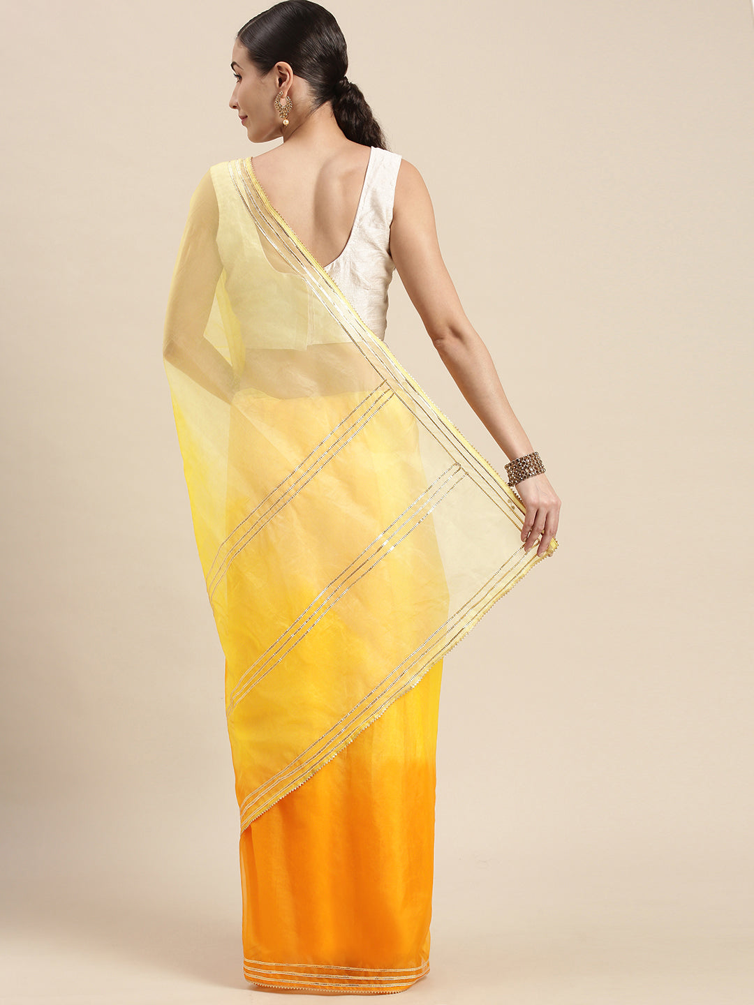 Yellow Ombre Organza Saree