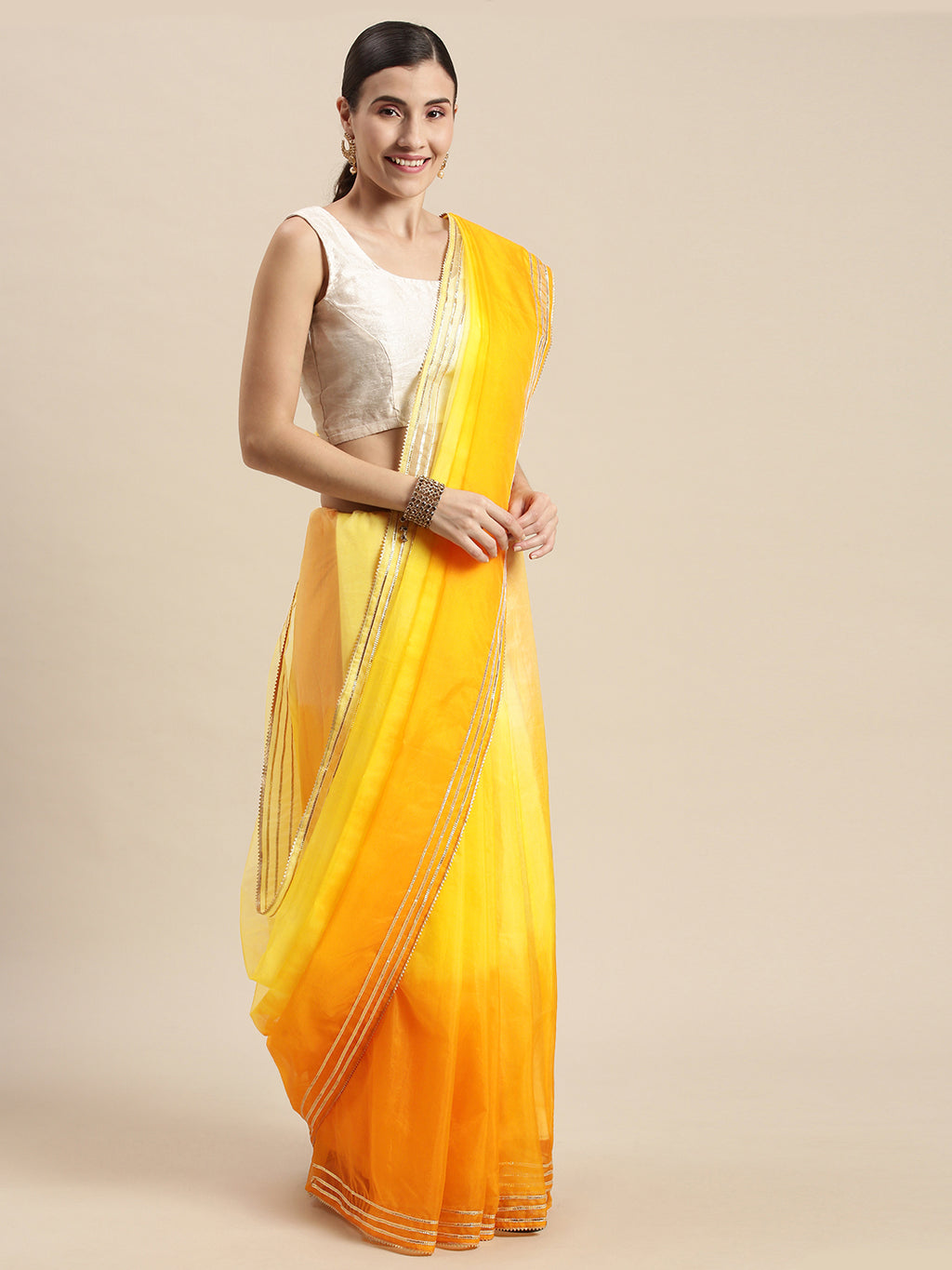 Yellow Ombre Organza Saree