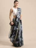 Black & Grey Handcrafted Shibori Organza Saree